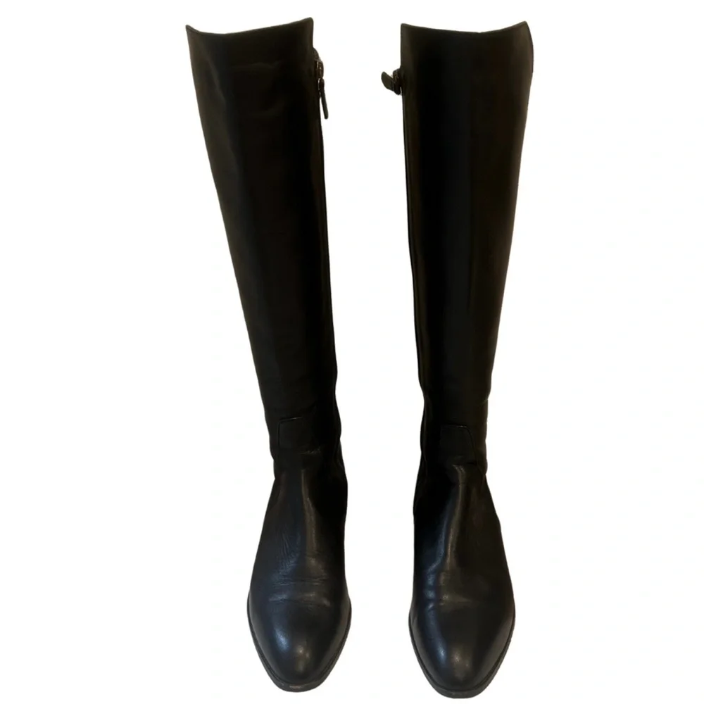 Delman Vero Cuoio Black Leather Knee High Riding Boots | Size 6.5